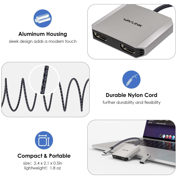 Rynx | WAVLINK WL-UHP510Pro 4K/60Hz Video Converter USB-C Male to Dual HDMI Female Adapter