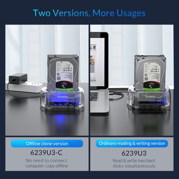 Rynx | ORICO 6239U3 3.5/2.5-Inch 2-Bay Transparent USB3.0 Common Read & Write Hard Drive Dock