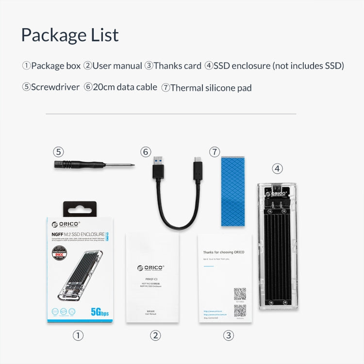 Rynx | ORICO TCM2F-C3 NGFF M.2 Hard Drive Enclosure, tool-free Type-C connection, transparent hard drive box