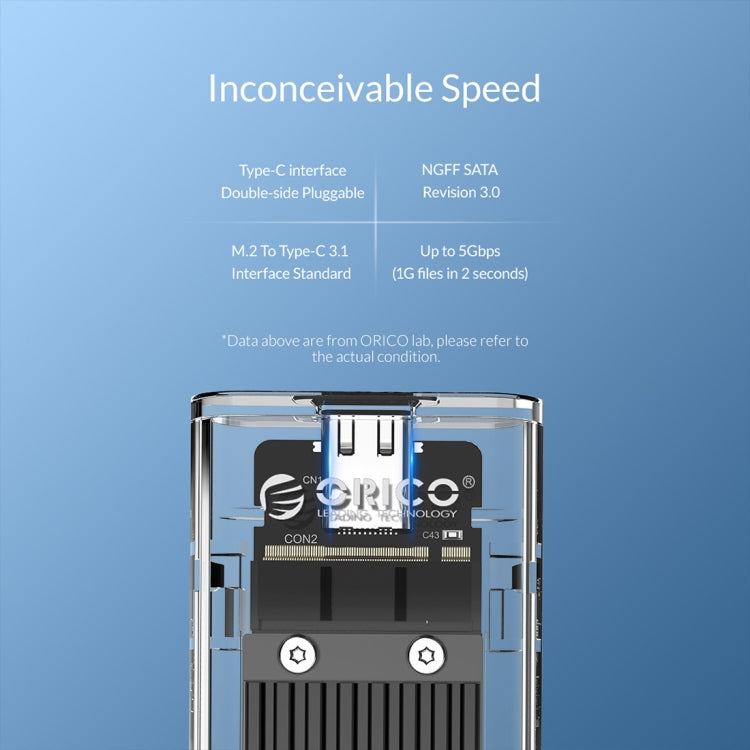 Rynx | ORICO TCM2F-C3 NGFF M.2 Hard Drive Enclosure, tool-free Type-C connection, transparent hard drive box