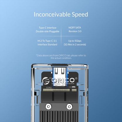 Rynx | ORICO TCM2F-C3 NGFF M.2 Hard Drive Enclosure, tool-free Type-C connection, transparent hard drive box