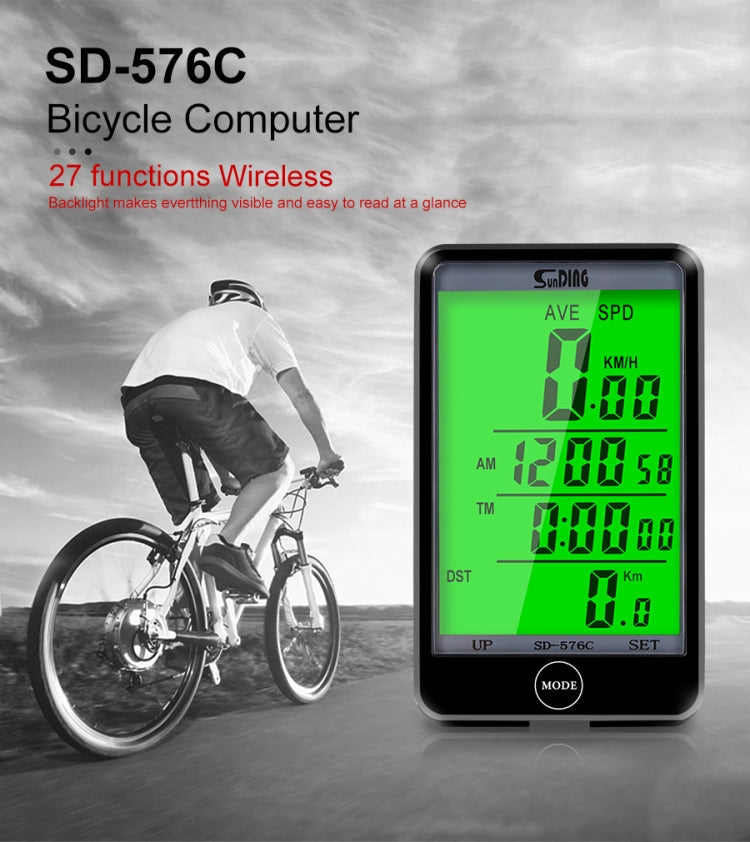 Rynx | SUNDING SD-576C Bicycle LCD Backlight Stopwatch Bike Speedometer Cycling Odometer Stopwatch(Yellow)
