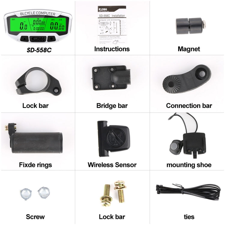 Rynx | SUNDING SD-558C Bicycle Computer Wireless Digital LCD Backlight Road Speedometer Stopwatch Speedometer
