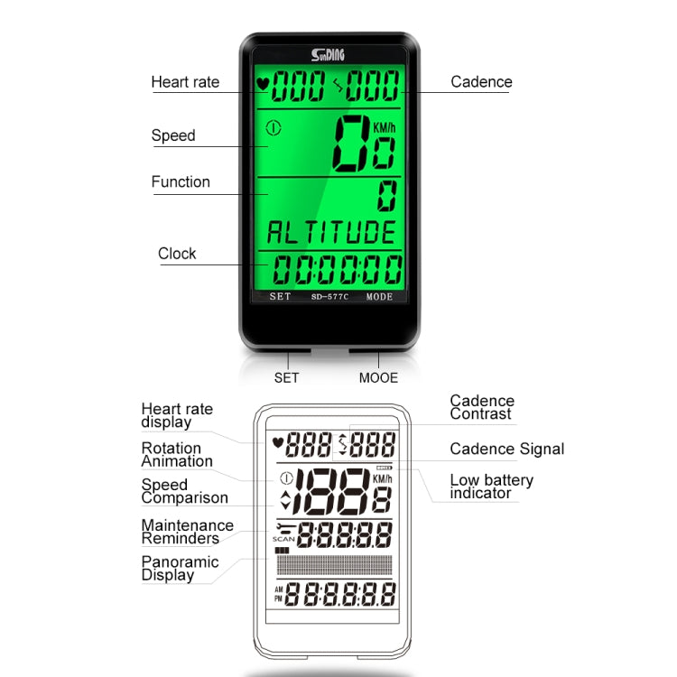 Rynx | SUNDING SD-577C  Cycling Computer LCD Backlight Waterproof Wireless Stopwatch MTB Bike Odometer Stopwatch Bicycle Speedometer