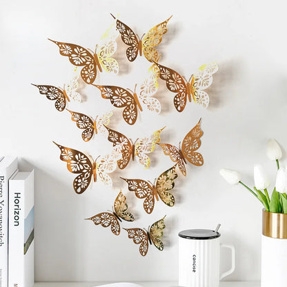 Rynx | 12 Pieces 3D Hollow Butterfly Wall Sticker - Bedroom Living Room Home Decoration Paper Butterflies