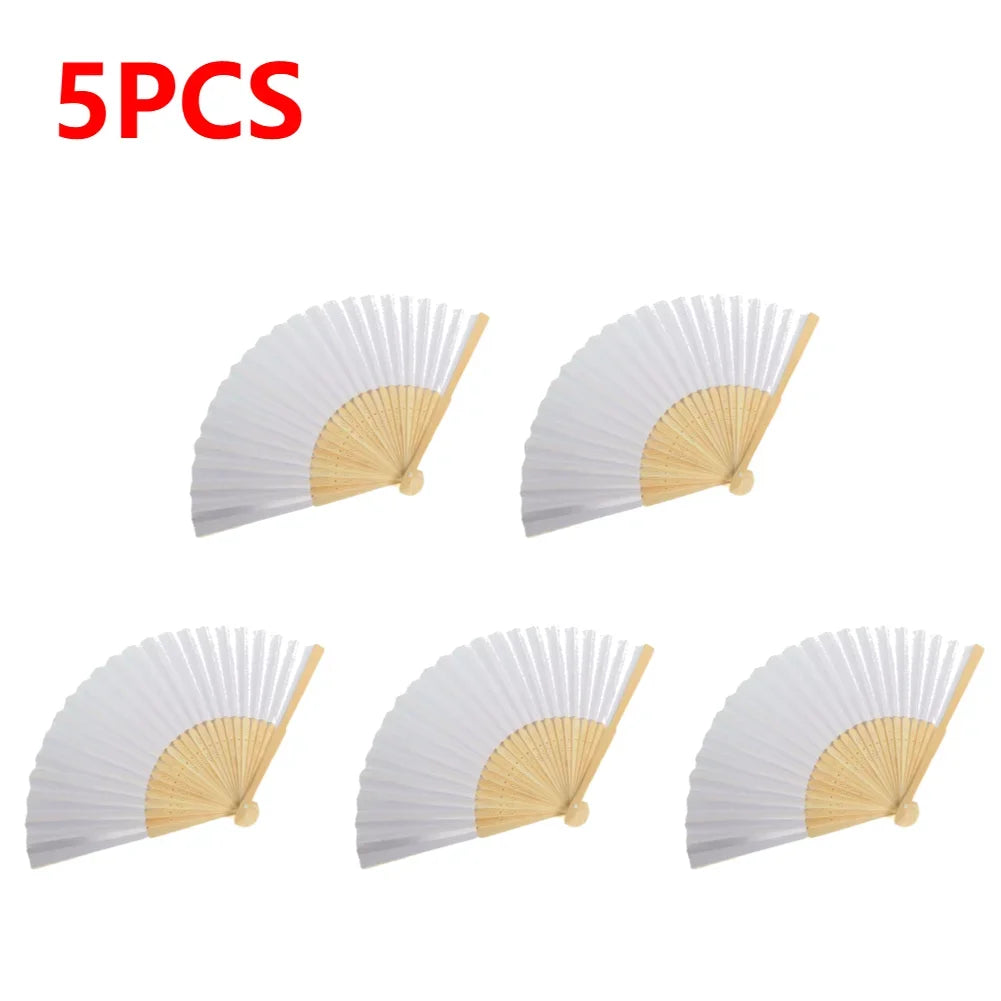 Rynx | DIY Paper Bamboo Folding Fans - Blank White Fans for Calligraphy, Painting, Wedding Gifts - Adults & Children's Practice (1-50pcs)