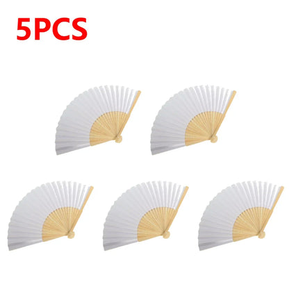 Rynx | DIY Paper Bamboo Folding Fans - Blank White Fans for Calligraphy, Painting, Wedding Gifts - Adults & Children's Practice (1-50pcs)