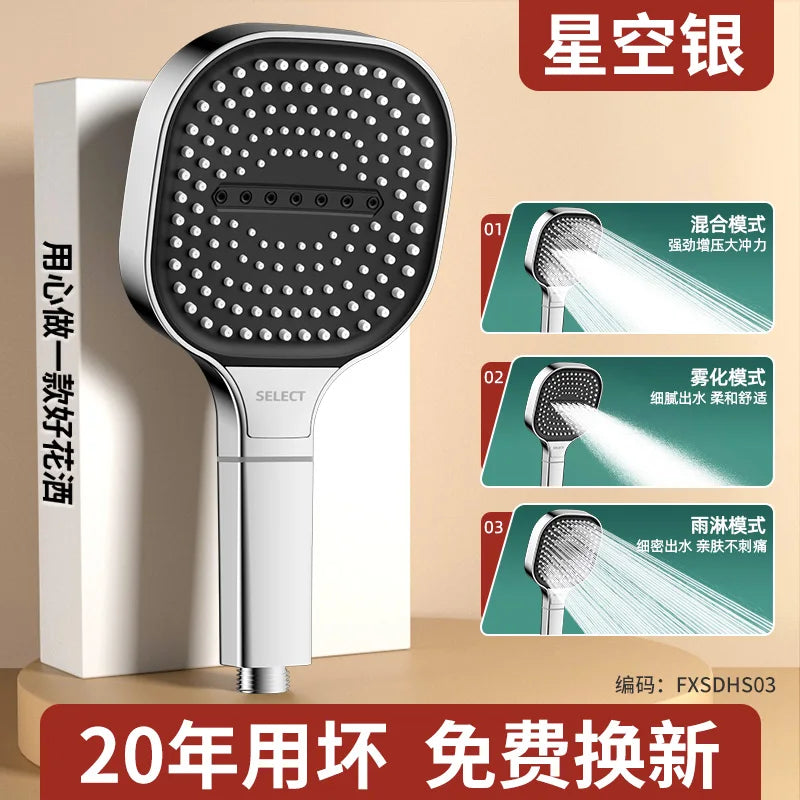 Rynx | New 13CM Large Panel Shower Head - High Pressure Water Massage with 3 Modes and Filter Element for Bathroom Accessories