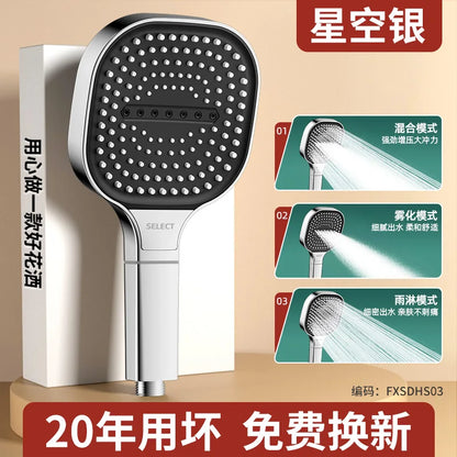 Rynx | New 13CM Large Panel Shower Head - High Pressure Water Massage with 3 Modes and Filter Element for Bathroom Accessories