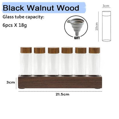 Rynx | Stylish Walnut Base Coffee Bean Display Organizer with Elegant Glass Tubes