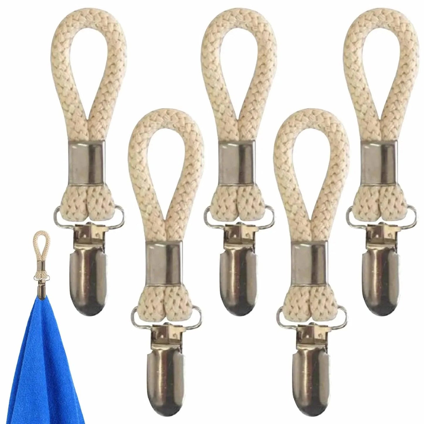 Rynx | Cotton Braided Towel Holder Set with Sturdy Metal Clips - Elegant Space-Saving Solution for Home and Kitchen