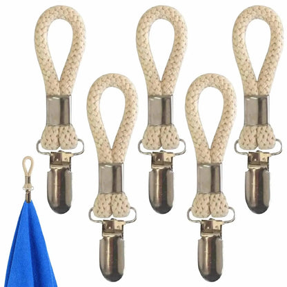 Rynx | Cotton Braided Towel Holder Set with Sturdy Metal Clips - Elegant Space-Saving Solution for Home and Kitchen