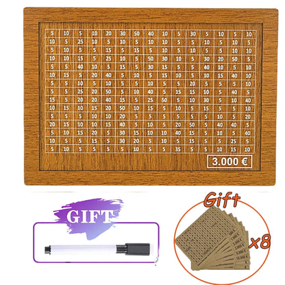 Rynx | Reusable Wooden Piggy Bank - Euro Money Box in 1000/2000/3000/5000 Sizes with Saving Goals and Number Boxes