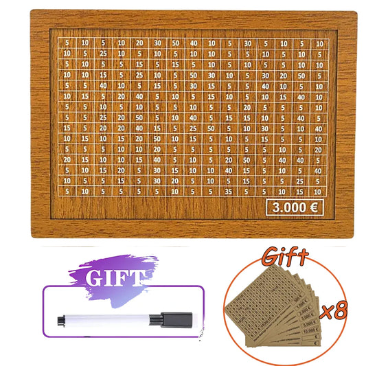 Rynx | Reusable Wooden Piggy Bank - Euro Money Box in 1000/2000/3000/5000 Sizes with Saving Goals and Number Boxes