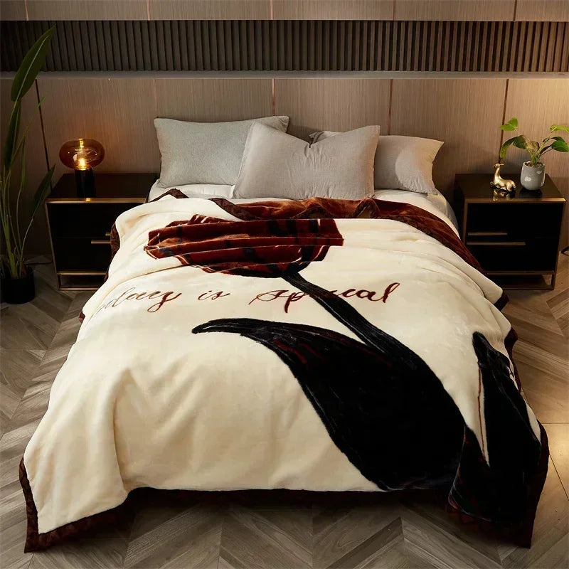 Rynx double-sided printed autumn winter blankets for the bed soft warm encrypted flocking crinkle blanket skin-friendly weighted blanket