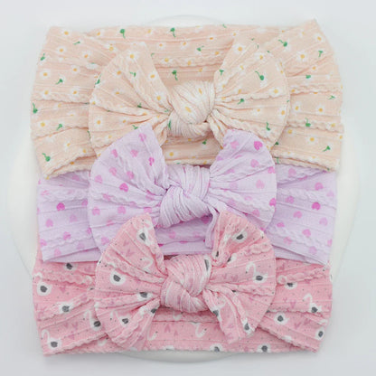 Rynx | 3Pcs Baby Headband Set: Knit Bows, Elastic Nylon Turban