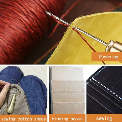 Rynx | 9 Piece Leather Sewing Kit - Includes Copper Handle Awl and Needle Set, Ideal for Repairing Leather, Canvas, Tents, and Shoes
