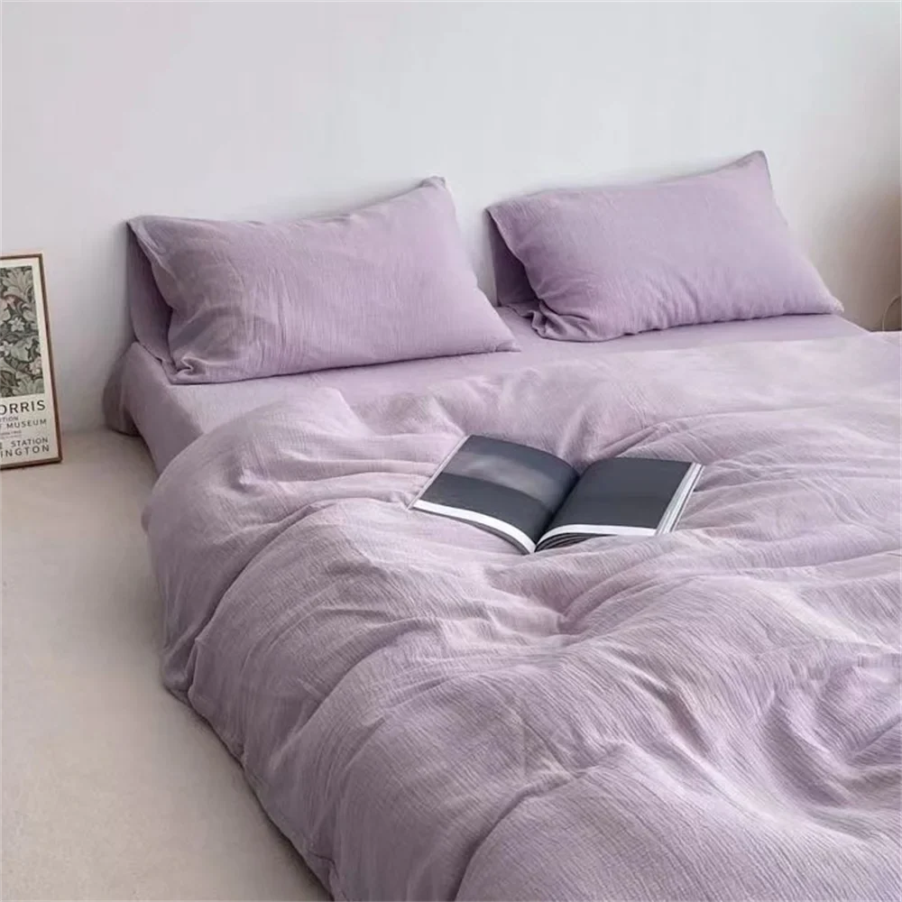 Rynx | French Girl Pure Bedding Set Soft Washed Cotton Bed Sheets Duvet Cover Set Pillowcase Bedding Handmade Embroidery Bedding Set
