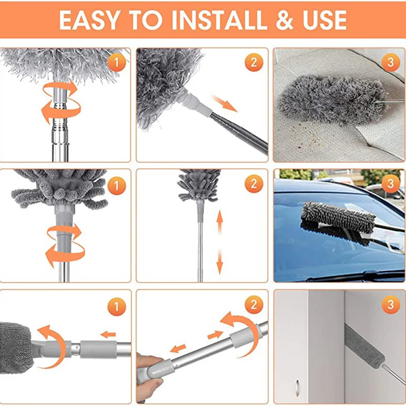 Rynx | Extendable Microfiber Duster - Telescopic Dust Cleaner Brush, 1.4/2.5M Reach for Mites and Gap Dust Removal, Home Cleaning Tool