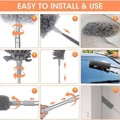 Rynx | Extendable Microfiber Duster - Telescopic Dust Cleaner Brush, 1.4/2.5M Reach for Mites and Gap Dust Removal, Home Cleaning Tool