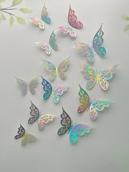 Rynx | 12 Pieces 3D Hollow Butterfly Wall Sticker - Bedroom Living Room Home Decoration Paper Butterflies