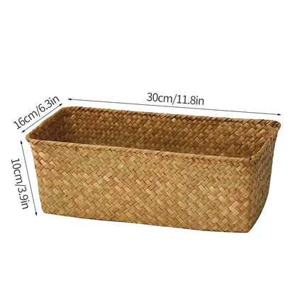 Rynx | Natural Seaweed Organizer Basket with Lid - Stylish Storage Solution for Cosmetics, Small Items, and Laundry