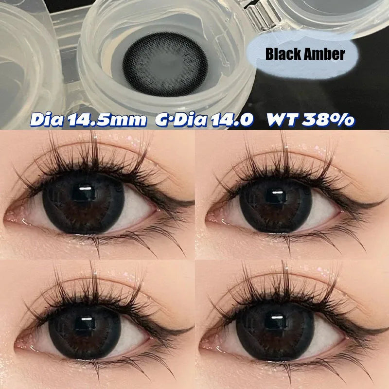 Rynx | 2pcs Annual Contact Lenses Eye Black Natural Color Contact Lenses Round Soft Lenses Prescription Myopic Students Color Cosmetics