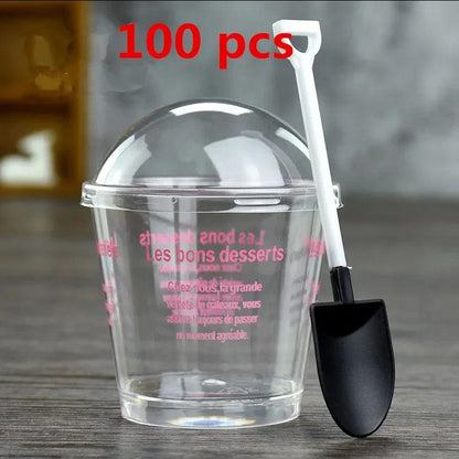 Rynx | Elegant clear dessert cup collection with lids and spoons - Perfect for ice cream, yogurt, and mousse