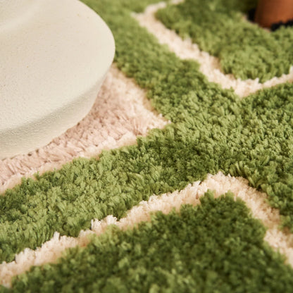 Rynx | Tufting Green Geometric Bathroom Mat Soft Nightstand Rug Floor Pad Bath Mat Bedroom Foot Mat Rug Aesthetic Home Decor 40x60cm