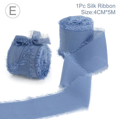 Rynx | 5M Handmade Frayed Edged Satin Chiffon Silk Ribbon - For Wedding Invitations, Bouquets, Birthday Party Decorations, and Gifts