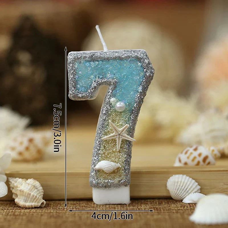 Rynx | Crown Number Candles for Birthdays – Digital 0-9 Cake Decoration with Ocean Starfish and Seashells Cake Topper for Anniversary and Special Days