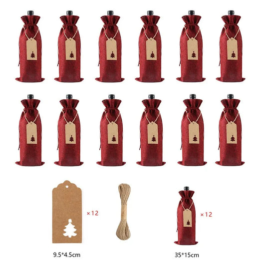 Rynx | 12Pcs Burlap Wine Bags - Multicolor Gift Bags for Wine Bottles with Drawstrings, Tags & Ropes - Ideal for Christmas, Weddings, Birthdays