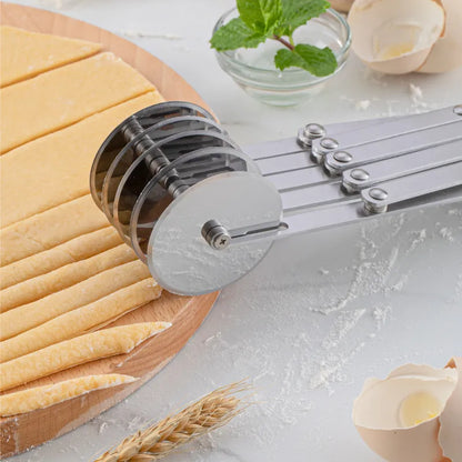 Rynx | 3/5/7 Wheel Cutter Dough Divider - Stainless Steel Dough Knife with Flexible Roller Blade - Pizza and Pastry Peeler - Baking Pan Tool