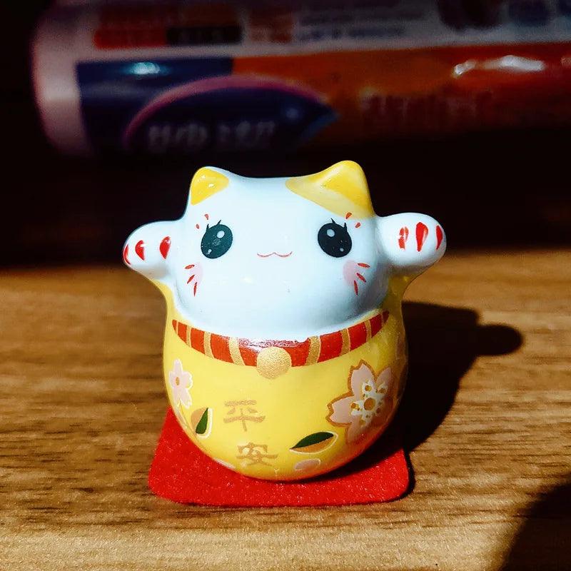 Rynx | Charming Japanese Ceramic Lucky Cat Daruma Figurine for Home Decor and Gifts