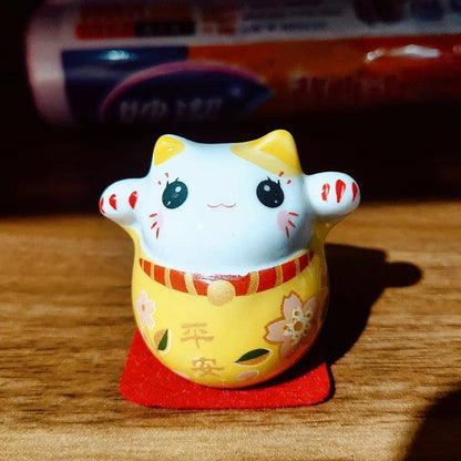 Rynx | Charming Japanese Ceramic Lucky Cat Daruma Figurine for Home Decor and Gifts