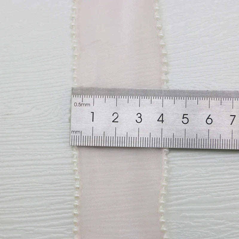 Rynx | (5 Yards/Roll) 4 cm Pearl Edge Organza Ribbon Wave Silk Lace Children Hair Accessories Lolita Handmade Decorative Gift Box Wedding