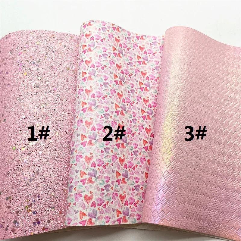 Rynx | Sparkling Pink Heart & Cloud Faux Leather Crafting Sheet - Ideal for DIY Projects