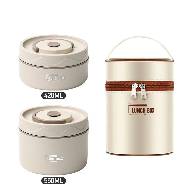 Rynx | Insulated Stainless Steel Lunch Box Set - Microwavable Bento Box with Leakproof Thermal Lunch Bag, Portable Food Container WHITE 420ml and 550ml Microwave oven style