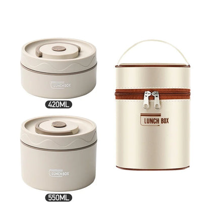 Rynx | Insulated Stainless Steel Lunch Box Set - Microwavable Bento Box with Leakproof Thermal Lunch Bag, Portable Food Container WHITE 420ml and 550ml Microwave oven style