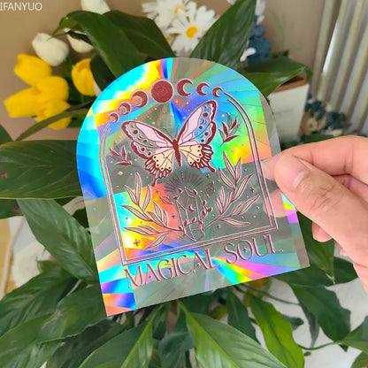 Rynx | PVC Self-Adhesive Glass Window Stickers | Sun Catcher Cat Moth Energy Suncatcher | Rainbow Prisms Sunlight Decals