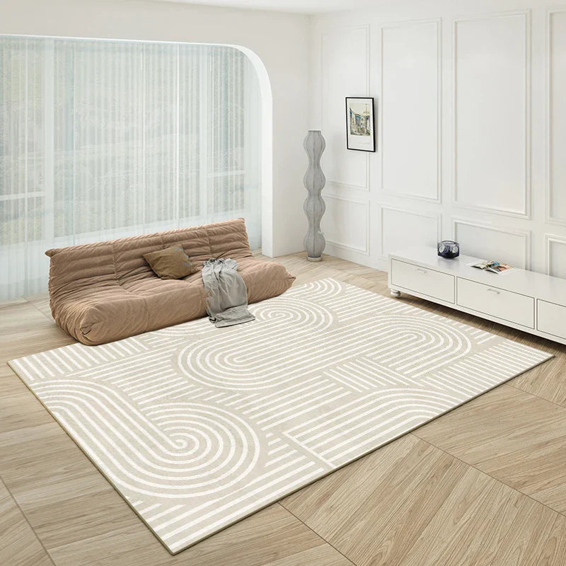 Rynx | Modern Minimalist Living Room Rug Cream Luxury Home Decor Rug Nordic Line Art Luxury Space Fluffy Soft Large Rug Tapis IG