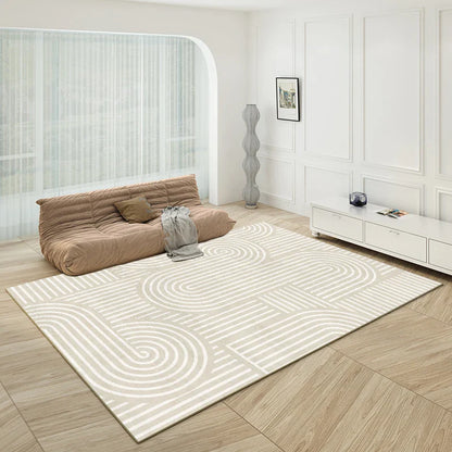 Rynx | Modern Minimalist Living Room Rug Cream Luxury Home Decor Rug Nordic Line Art Luxury Space Fluffy Soft Large Rug Tapis IG