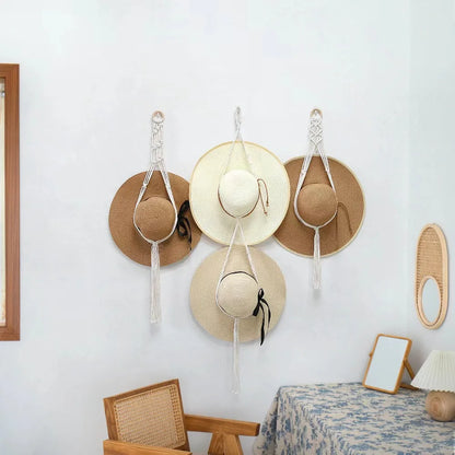 Rynx | Nordic Boho Cotton Hanging Organizer: Hat & Scarf Storage with Macrame Tapestry Touch