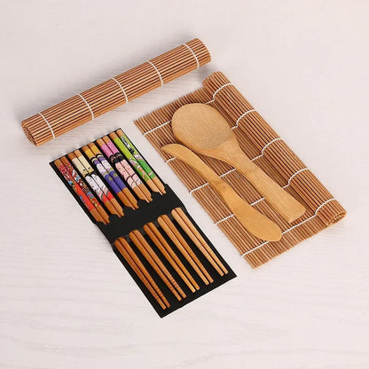 Rynx | 13-Piece DIY Bamboo Sushi Maker Set - Sushi Making Kits with Rice Roll Cooking Tools, Chopsticks, Spoon, Sushi Blade, and Curtain
