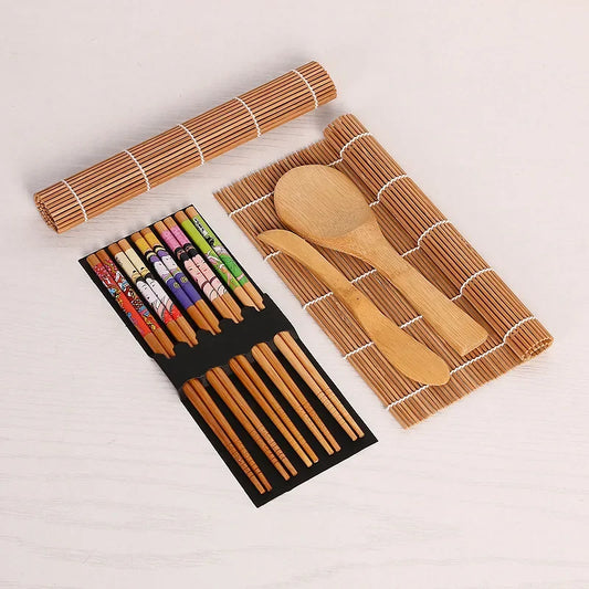 Rynx | 13-Piece DIY Bamboo Sushi Maker Set - Sushi Making Kits with Rice Roll Cooking Tools, Chopsticks, Spoon, Sushi Blade, and Curtain