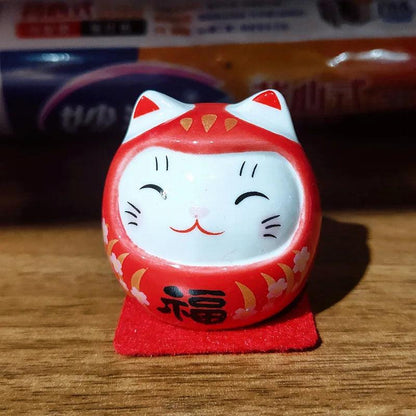 Rynx | Charming Japanese Ceramic Lucky Cat Daruma Figurine for Home Decor and Gifts