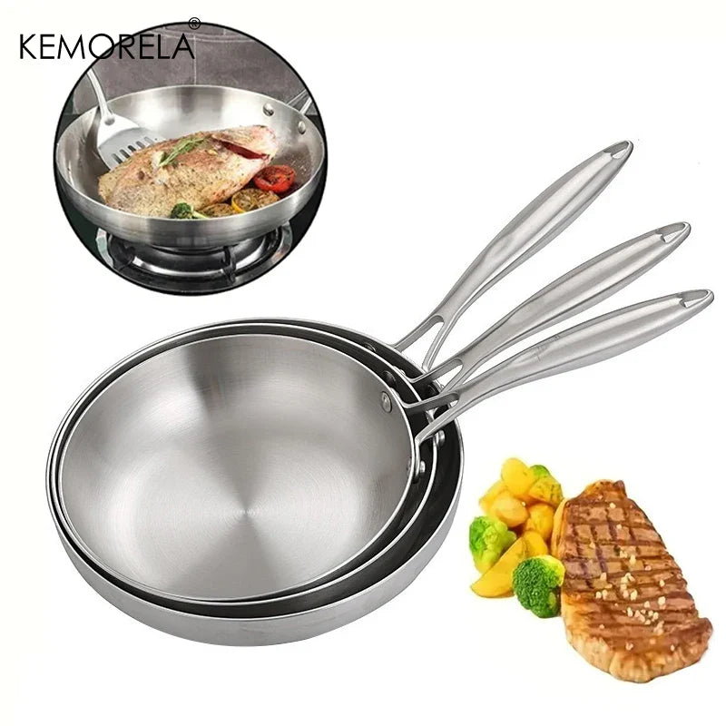 Rynx | 2/3PC Stainless Steel Frying Pan Set - 304 Food Grade Non-Stick Wok Pans, 2MM Thick, 5-Ply, Available in 22cm, 24cm, 26cm, 28cm