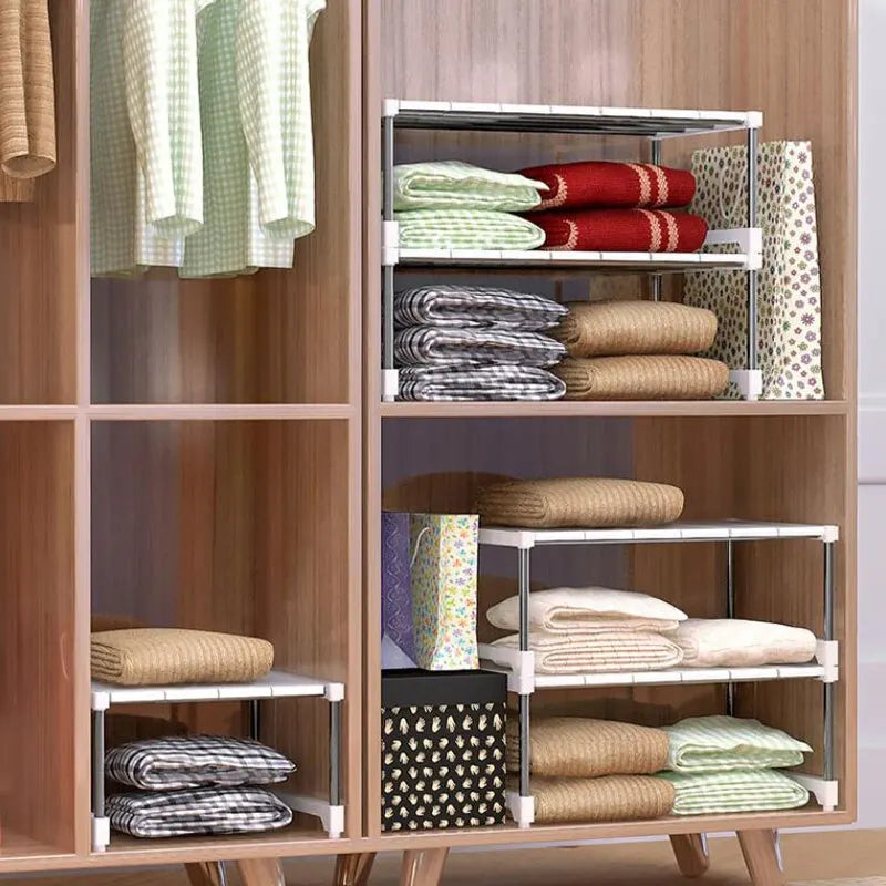 Rynx | Stackable Storage Rack - Wardrobe Layered Partition Rack for Closet Sorting, Telescopic Sink Holder, and Wardrobe Clothing Organization Shelves