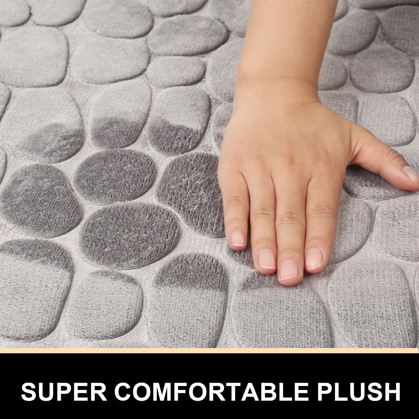 Rynx | Curved Bathroom Mat - Non-Slip Pebble Embossed Bath Mat | Absorbent Floor and Toilet Mat for Showers