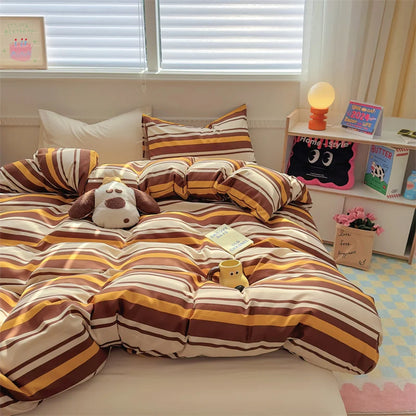 Rynx | INS Stripes Bedding Comforter Set Pillowcase Bed Sheet Twin Full Size Bedding Duvet Set Queen/King Double Twin